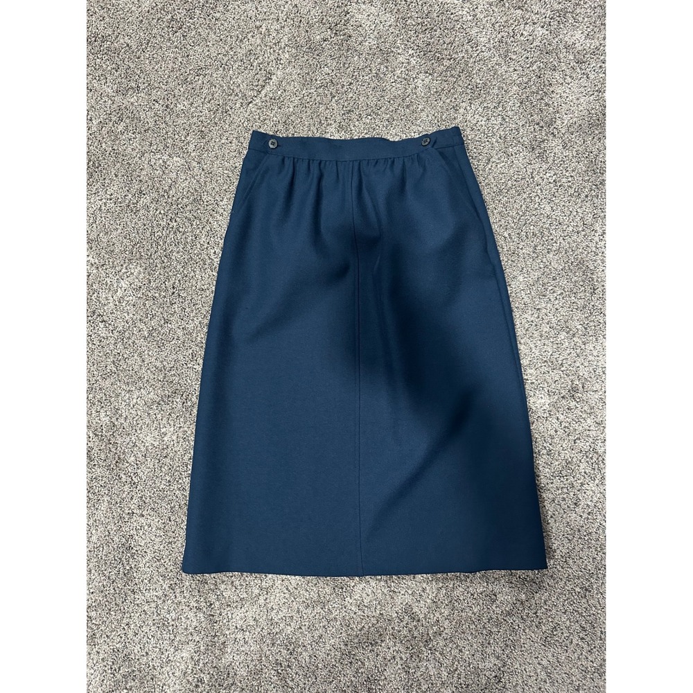 Leslie Fay Petite Haberdashery Navy Blue A-Line‎ Midi Skirt with Pockets Vintage